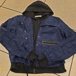 blanc noir Men's Navy Hooded Windbreaker Jacket